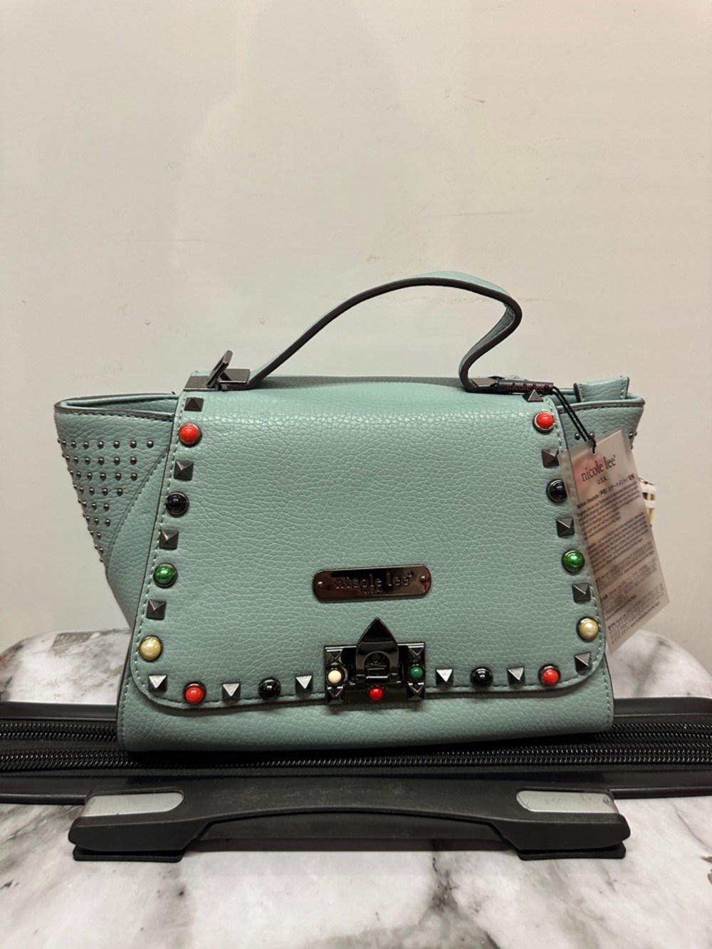 Nicole Lee light blue Stud-Accented Top Handle Satchel